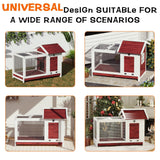 Garvee Sturdy 2-Story Wooden Rabbit Hutch with Metal Frame – Indoor Outdoor Small Animal Cage – Waterproof Asphalt Roof, Removable Tray, Spacious Mobile Rabbit House for Rabbits, Guinea Pigs, Chickens, Ducks – Brown-White