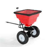 Garvee Tow-Behind Broadcast Seeder Spreader – 85 lbs Capacity – General Hitch – 30-Level Adjustable Stream – Container Cover – 10" Pneumatic Tires – All-Terrain Multi-Purpose for Lawn, Garden, Fertilizer, Seed, Salt, Ice Melt – Heavy Duty – Red Scoop (85 - 85 Pounds | Red Scoop