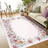 Garvee Washable Floral Area Rug - Low-Pile Non-Slip Carpet for Living Room, Bedroom, Dining Room - Light Pink - 4x6ft (122x183cm) - USA Spec - Light Green