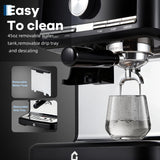 Garvee Professional 20 Bar Strong Coffee Machine with Built-in Grinder - Stainless Steel Coffee Maker - Integrated Milk Frother - 1.5L Removable Water Tank - Perfect for Latte, Cappuccino, Home or Office - Black Spray Paint