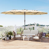 Garvee 15FT Double-Sided Patio Umbrella with 48 Solar LED Lights & Base - UV Protection, Waterproof, Crank Handle - Large Outdoor Sun Shade for Garden, Deck, Pool, Backyard - Khaki - Khaki