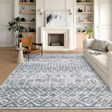 Garvee Ultra-Soft Washable Geometric Area Rug – Modern Low Pile, Non-Slip, Collapsible Carpet for Living Room, Bedroom, or Office – Mark Resistant, Neutral Gray, USA, 8x10ft (244x305cm) - Color Tone