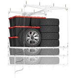 Garvee Heavy-Duty Overhead Garage Storage Rack Lift, 4x4 ft Ceiling-Mount Lift System, Hand Crank + Power Drill Ready, 350 lb Capacity, Adjustable Drop Up to 79 in, Double-Rope Safety, White (Powder-Coated) | 4x4 feet | Adapted for electric drill function