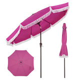 Garvee Boho Fringe Patio Umbrella 10FT - UV 50+ Protection, 8 Fiberglass Ribs, Windproof Crank & Tilt, 1.5" Steel Pole - Outdoor Sun Shade for Garden, Pool, Beach, Deck, Backyard - Rose Pink - Beige