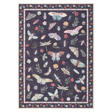 Garvee 5x7 Black Floral Area Rug, Butterfly and Insect Print Washable Low Pile Polyester Carpet with Non-Slip Backing, Stain Resistant Foldable Soft Floor Cover for Living Room Bedroom Nursery Dining Room and Home Office - Black