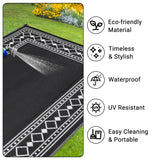 Garvee Reversible Outdoor Rug 10x14ft - Waterproof Plastic Straw Mat - UV Resistant, Lightweight, Easy Clean - Patio, Deck, Porch, Backyard, Balcony, Camping, Picnic - Black and White, USA