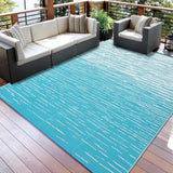 Garvee 9x12 Striped Outdoor Rug, Waterproof Reversible Plastic Straw Rug, Modern Fade Resistant & Easy to Clean Rugs for Patio, RV, Backyard Deck, Porch, Beach Picnic, Pool, Light Blue - Light Blue/White