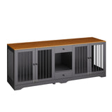 Garvee Large Wooden Dog Crate Furniture for Medium & Large Dogs – 4 Doors, 2 Drawers, 4 Bowls, Secure Locks – Heavy-Duty Metal Bars – Decorative Kennel for Living Room – Walnut + Black A Box, US Spec - Walnut + White, Box A