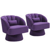 Garvee Soft Velvet Swivel Barrel Accent Chair - 360° Rotating Modern Lounge Armchair with Striped Backrest and Thick Padding - Comfortable Round Design for Living Room, Bedroom, Vanity, or Reading Nook - Color: Velvet | Purple - Velvet | Khaki