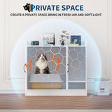 Garvee Modern Double Cat Litter Box Enclosure - Wooden Hidden Cat Washroom Cabinet with Divider & Shelf - Large Multi-Functional Cat House and Storage Bench - Odor Control, Indoor Side Table, White + Brown - White&Brown