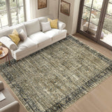 Garvee Washable Vintage Area Rug 5x7 - Soft Distressed Olive Green Carpet - Collapsible, Non-Slip, Low Pile - Living Room, Bedroom, Dining Room - Indoor Vintage Farmhouse Decor - USA Spec, 5x7ft (152x213cm), Green
