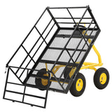 Garvee 1500 LB Garden Dump Cart with 13 in All Terrain Tires, 3-in-1 Yard Wagon Cart with Removable Side Panels, Heavy Duty Outdoor Metal Utility Wagon Yard Trailer for Outdoor Lawn, Yard, Backyard - Black & Yellow