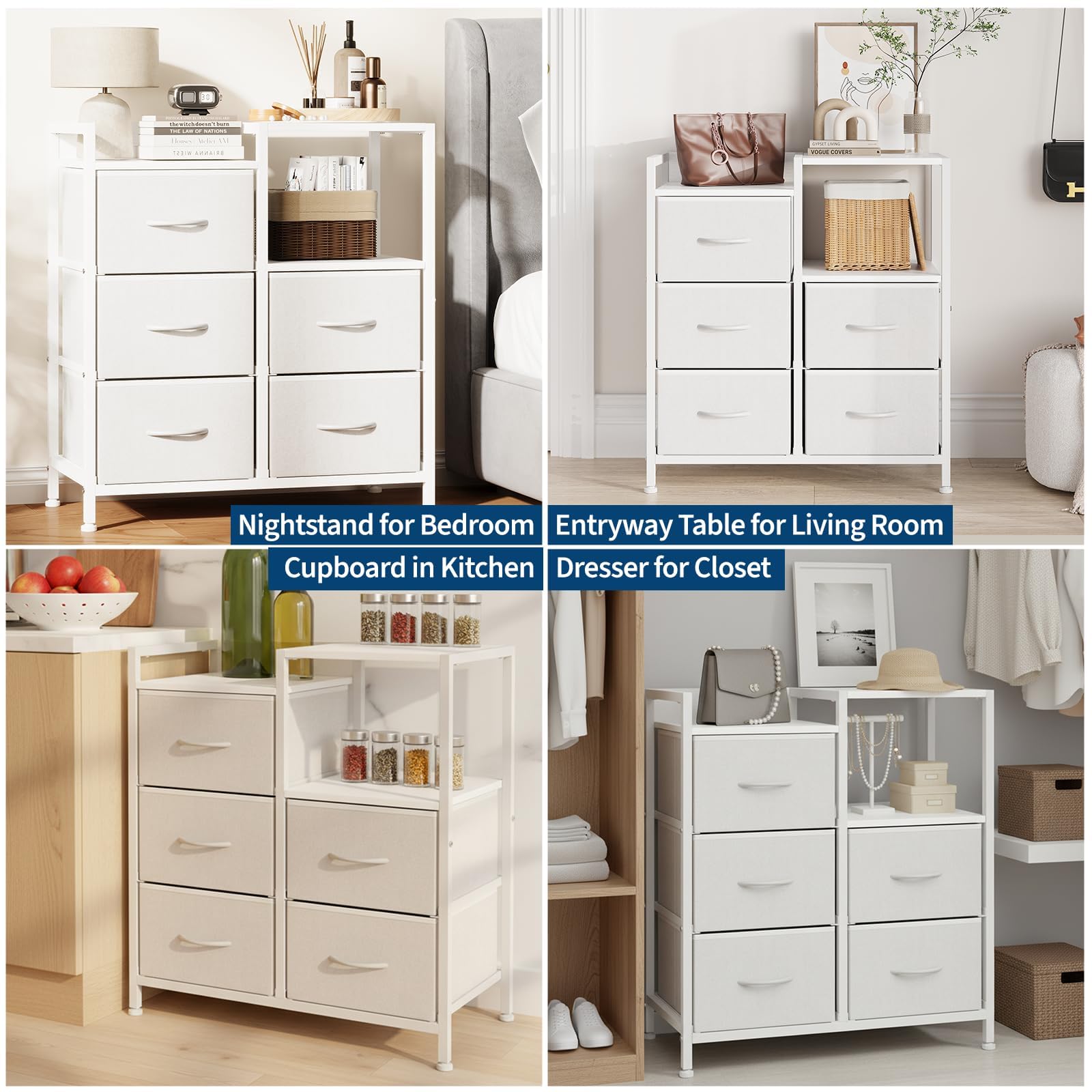 Garvee 5 Drawer Mobile File Cabinet with Open Storage Shelf, Rolling Printer Stand and Fabric Lateral Filing Cabinet for Home Office, Fits A4 or Letter Size Files, White