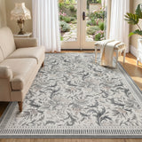 Garvee Modern Washable Area Rug - Soft Pearl Velvet, Low Pile, Non-Slip, Collapsible - Floral Leaf Design for Living Room, Bedroom, Dining Room - Gray, 8x10ft (244x305cm), United States - Dark Green
