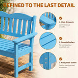 Garvee All-Weather 47 in Outdoor Garden Bench, 2-Person Patio Garden Porch Seating - Slatted Seat, Comfortable Backrest, Wide Armrests, 800 lb Capacity - Light Blue - Blue