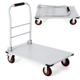 Garvee Heavy-Duty Flatbed Platform Truck Cart - 2000 lb Capacity, 36 x 24 in Steel Deck, Collapsible Handle, 6 in Swivel Polyurethane Casters w/ Brakes - Shop/Warehouse - Silver + Orange Wheels - Silver + Orange Wheels
