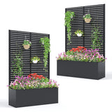 Garvee 2-Pack Raised Garden Planter Box with Trellis - Metal, Deep Bed, Drainage Holes, Outdoor Patio Privacy for Climbing Vines & Vegetables - Black, 118x40x180cm
