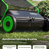 Garvee Heavy Duty Push Lawn Sweeper 26-Inch – Adjustable Brush Height – Large 7 Cu. Ft. Carrier Bag with Clear Particles Cover – Efficient Leaf and Grass Collector – Green + Black - Red + Black