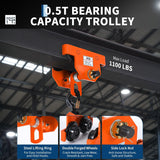 Garvee Manual Push Beam Trolley 0.5 Ton (1100 lb) - Adjustable 2.5-7 in Flange Width for I-Beam/H-Beam - Dual Alloy Steel Wheels, Straight/Curved Beam - Orange - Orange