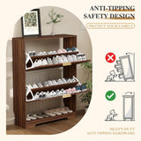 Garvee Modern Space-Saving Wooden Shoe Storage Cabinet – Slim Freestanding Organizer with 2 Turnover Drawers, Open Shelf, Ventilated Design for Hallway, Entryway – Walnut - Gray