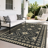 Garvee Waterproof Reversible Outdoor Rug 9x12ft – Vintage Geometric Plastic Straw Patio Carpet – UV Resistant, Easy to Clean – Perfect for Patio, Deck, Backyard, Camping, RV, Beach – Black Coffee, 9x12ft (274x360cm), United States - Black And White