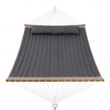 Garvee Double Quilted Hammock for 2 – Wooden Spreader Bar, Weather-Resistant, Detachable Pillow, Steel Stand, 204kg (450lbs) Capacity – For Outdoor, Backyard, Poolside – Dark Gray, 350cm