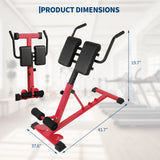 Garvee Adjustable Collapsible Roman Chair Hyperextension Bench - 330 lb Heavy-Duty Back Extension & Ab Workout Trainer for Core, Lower Back & Glutes - Home Gym Equipment - Color: Red - Red