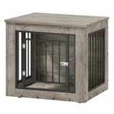 Garvee Dog Crate Furniture End Table, 30 in Wooden Indoor Kennel for Medium Dogs - Heavy-Duty Chew-Resistant - Metal Bars & Secure Fastener, Easy Assembly - Gray - White