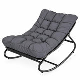 Garvee collapsible Outdoor Rocking Chair for Adults - Portable Patio Lounge Rocker, Padded Oxford Cushion, Heavy-Duty Metal/Iron Frame, 400 lb Capacity - Porch/Garden/Camping - Dark Gray - Tan