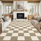 Garvee Modern Geometric Checkered Area Rug - Low Pile, Non-Slip, Machine Washable, Collapsible & Soft Carpet - Contemporary Farmhouse Style for Living Room, Bedroom, Dining Room - Beige, 8x10ft (244x305cm), USA Spec - Beige