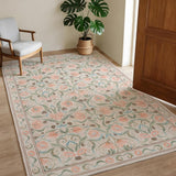 Garvee Rice Beige Washable Modern Floral Area Rug - Soft, Non-Slip, Low-Pile, Mark Resistant Carpet for Bedroom, Living Room, Dining Room - 5x7ft (152x213cm), USA - Black