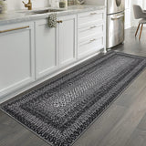 Garvee Washable Braided Print Runner Rug – Non-Slip, Low Pile, Mark Resistant Carpet – Modern Farmhouse Accent for Hallway, Entryway, Kitchen, Bedroom, Living Room – Black, 2x8ft (61x244cm), USA - Natural Color