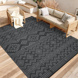 Garvee Waterproof Reversible Outdoor Rug 8x10ft – Lightweight Collapsible Plastic Straw Carpet – Easy Clean, Mark Resistant – Patio, Deck, RV, Camping, Balcony, Beach – Black and Gray, USA - Four Colors - Yellow/Rose Red/Green/White