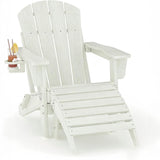 Garvee Adirondack Chair Set of 4, HDPE Outdoor Patio Chair with Cup Holder, All Weather Resistent Wooden Textured for Patios, Decks, Gardens, Fire Pit - Wood Grain Texture - Navy Blue, 6-Pack