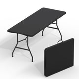 Garvee 6ft Outdoor Folding Picnic Table, Heavy-Duty HDPE Plastic, Fold-in-Half with Carry Handle, Indoor/Outdoor for Camping BBQ Parties - Color: Black Desktop + Black Spray Coating - Black Desktop + Black Spray Coating