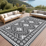 Garvee Waterproof Reversible Outdoor Rug 8x10ft – Vintage Diamond Geometric Plastic Straw Patio Carpet – UV Resistant, Easy to Clean – For Deck, RV, Balcony, Camping – Gray and White, 8x10ft (244x305cm), United States - Black And White