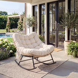 Garvee 450 lbs Heavy Duty Outdoor Rocking Chair for Patio - Reinforced Steel Frame - Weather & UV-Resistant Rattan - Thick Cushion Comfort - Ideal for Garden, Porch, Balcony - Single, Yellow Rattan + Light Gray Cushion