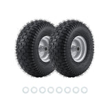 Garvee Pneumatic Lawn Mower Front Tire & Wheel Assembly, 2-Pack - 15x6.00-6 Smooth Step 4-Ply Rubber - Centered Silver Hub w/ Multi-Size Bearings - 500 lb Load | 15×6.00-6 | Inflatable tire | - Black