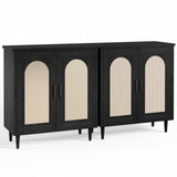Garvee Farmhouse Rattan Buffet Sideboard Cabinet Set of 2 – Ample Storage with Adjustable Shelves & Sturdy Wood Feet – Black – Color: Black - Black