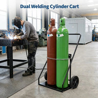 Garvee Welding Cylinder Cart Heavy Duty Carbon Steel Oxygen Acetylene Tank Cart with Handle and Chains for Workshops and Industrial Use, 10-Inch Wheels, Black