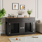 Garvee Heavy Duty Double Dog Crate Furniture for 2 Small/Medium Dogs – Indoor Kennel Cage with 2 Drawers – Modern Pet House & TV Stand – Black + Vintage - Black + Vintage