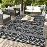 Garvee Waterproof Reversible Outdoor Rug 8x10ft – Lightweight Collapsible Plastic Straw Carpet – Easy Clean, Mark Resistant – Patio, Deck, Balcony, Camping, RV, Picnic – Black and White, USA - Four Colors - Yellow/Rose Red/Green/White