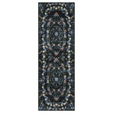 Garvee Non-Slip Washable Runner Rug - Heavy Duty 1160GSM Low Pile Carpet - Modern Floral Botanical Print, Soft Faux Wool, Collapsible, Mark Resistant - 2x6ft, Black, USA - Black