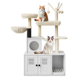 Garvee 3-in-1 Modern Cat Condo Tower with Hidden Litter Box Enclosure – Multi-Level Cat House, Sisal Scratching Post, Soft Soft Perch, Wooden Washroom Furniture for Indoor Cats, White 8103 - White 8103