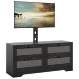 Garvee Farmhouse TV Stand with Mount for TVs Up to 70 Inch - 4 Drawer Media Console & Dresser with Rattan Doors - Wooden Storage Cabinet for Bedroom or Living Room - Black - Log