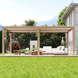 Garvee Adjustable 0°–90° Hardtop Roof, Reinforced Aluminum Frame, Integrated Drainage System - Modern Louvered Pergola Gazebo for Patio, Deck, Garden, Outdoor Shade Shelter - Wood Grain Color, 12x20FT - 12X20Ft