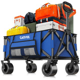 Garvee Heavy Duty Collapsible Garden Cart Wagon – 280L/300L Capacity, All-Terrain Wheels, 460lbs Load, Drink Holders, Storage Cover – Collapsible Utility Trolley for Camping, Beach, Shopping – Blue - Blue