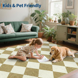 Garvee Soft Non-Slip Checkered Area Rug – Modern Geometric Plaid Carpet – Machine Washable, Low Pile – Perfect for Bedroom, Living Room, Entryway, Kids Room, Office – Brown Camel, 3x5ft (91x152cm), United States