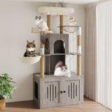 Garvee Modern Cat Tree Litter Box Enclosure Cabinet - Multi-Level Cat Tower Furniture with Soft Top Perch, Sisal Scratching Posts, Condo & Hammock - for Large Indoor Cats - Gray - Gray