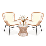 Garvee 3 Piece PE Rattan Patio Chair Set – All-Weather Wicker Outdoor Furniture, 2 Cushioned Chairs & Tempered Glass Table, Perfect for Garden, Yard, Porch, Poolside, Balcony – Beige